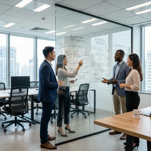 Fintech startup team innovating with SaaS